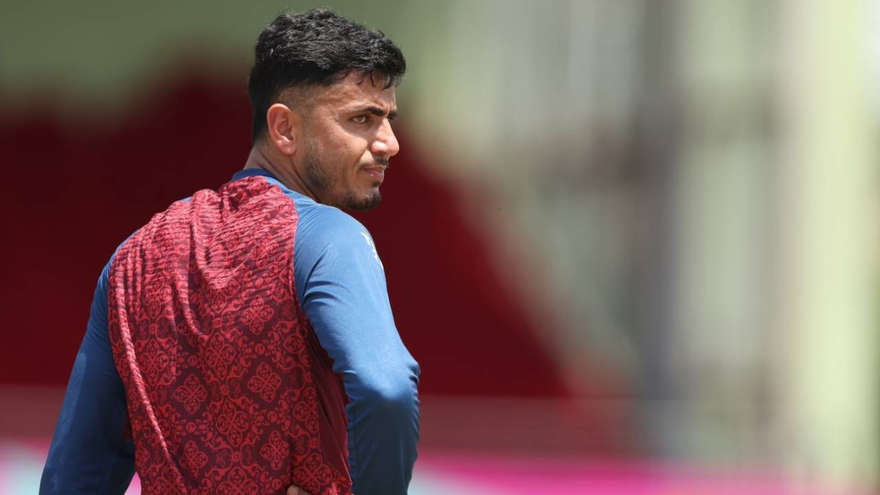 Mujeeb Ur Rahman waits his turn during a training session, Providence, June 6, 2024