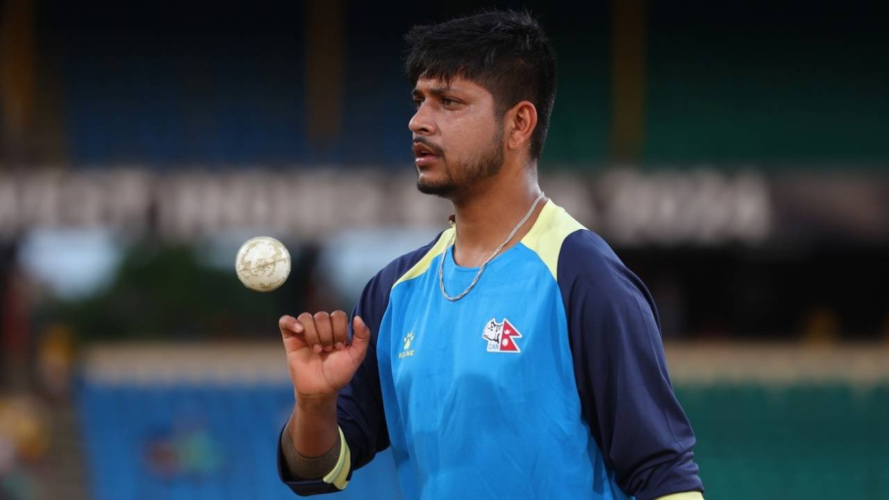 Sandeep Lamichhane warms up for the match, Nepal vs South Africa, Men's T20 World Cup, Kingstown, June 14, 2024