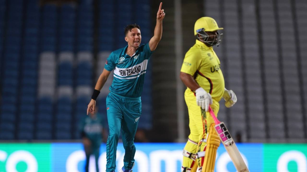 Trent Boult produced a double-strike in his first over, New Zealand vs Uganda, Men's T20 World Cup, Tarouba, June 14, 2024
