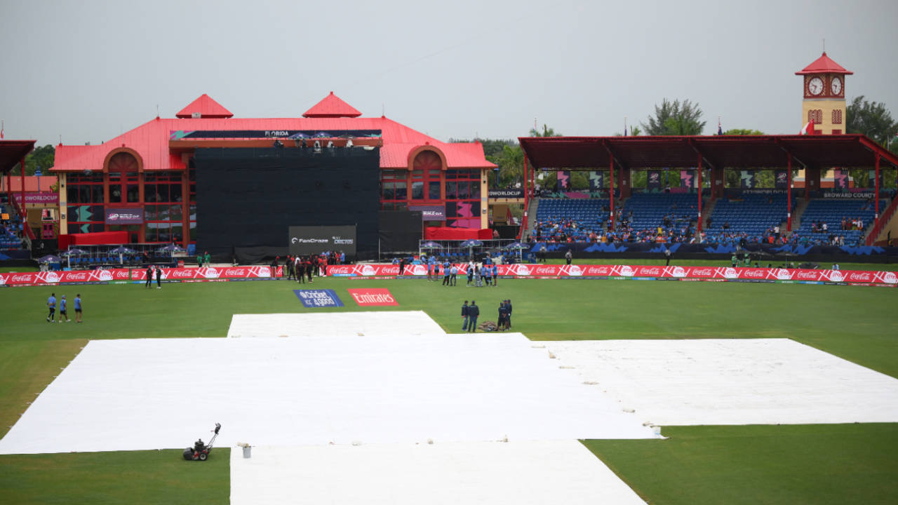 The covers were out a lot in Lauderhill over a rainy week, Canada vs India, T20 World Cup 2024, Group A, Lauderhill, June 15, 2024