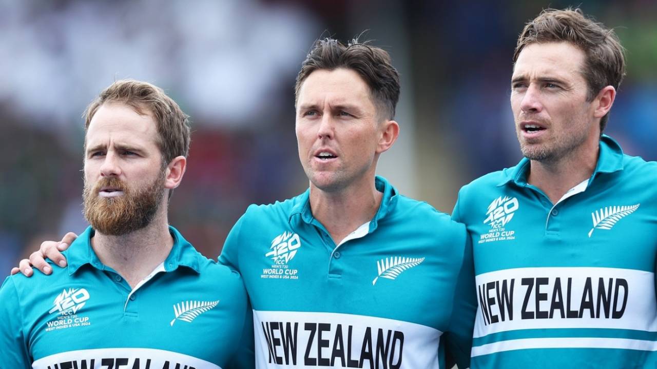 Kane Williamson, Trent Boult and Tim Southee - together for New Zealand probably for the last time, New Zealand vs PNG, Tarouba,T20 World Cup 2024, June 17, 2024