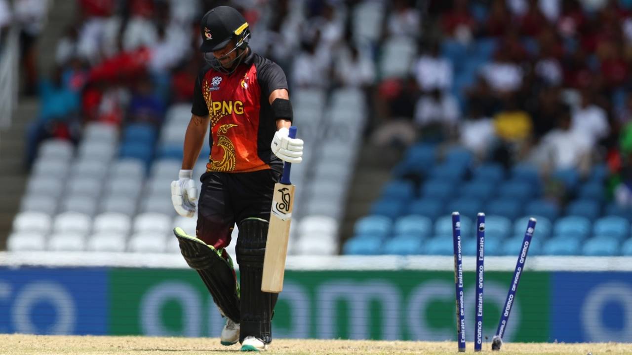 Chad Soper walks back after being cleaned up, New Zealand vs PNG, Tarouba,T20 World Cup 2024, June 17, 2024