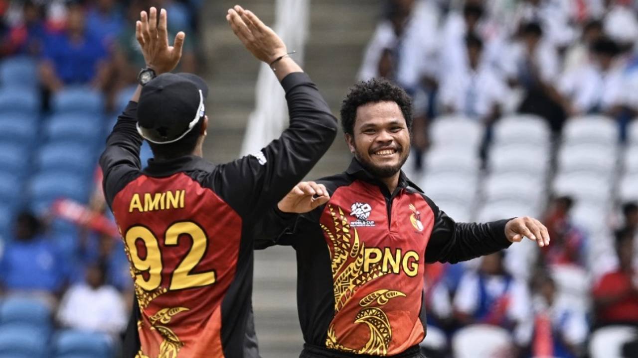 Semo Kamea is delighted after dismissing Devon Convoy, New Zealand vs PNG, Tarouba,T20 World Cup 2024, June 17, 2024