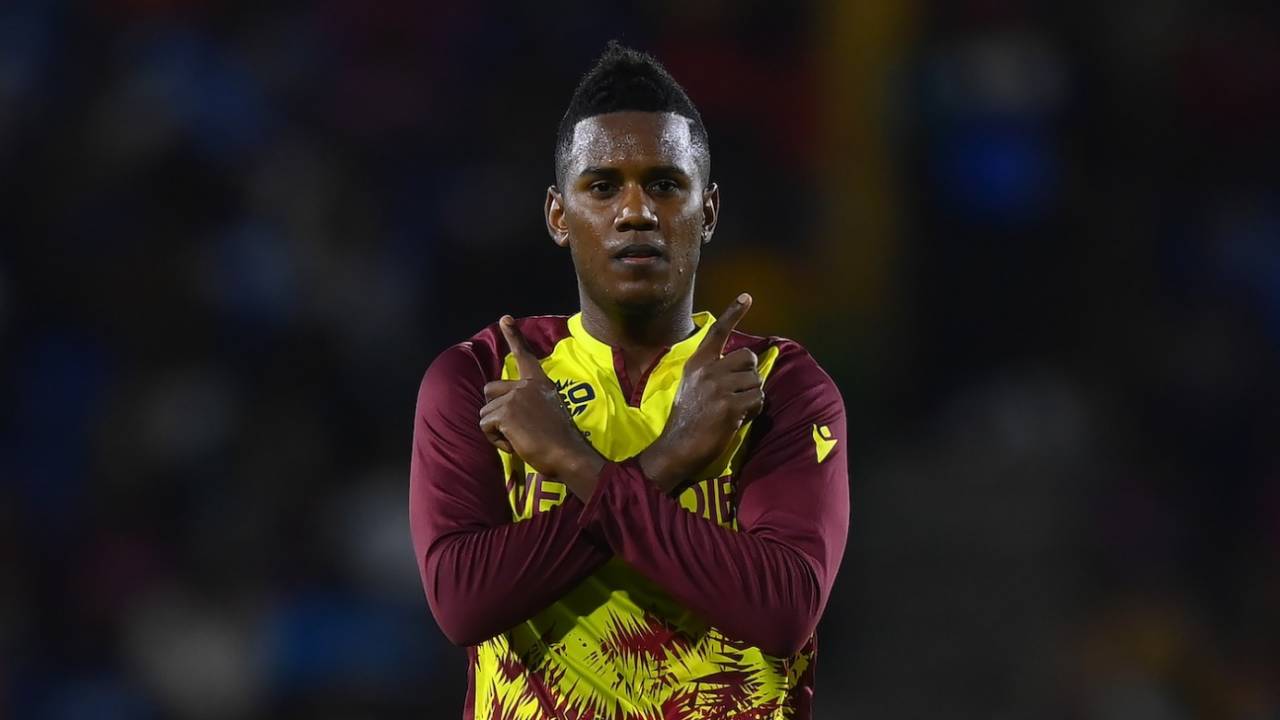 Akeal Hosein was pleased to dismiss Azmatullah Omarzai, West Indies vs Afghanistan, T20 World Cup, St Lucia, June 17, 2024
