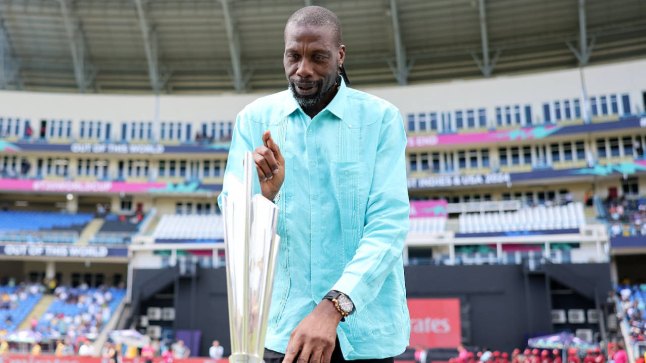 Curtly Ambrose brought out the trophy out at his home ground, into bat, USA vs South Africa, T20 World Cup 2024, North Sound, June 19, 2024