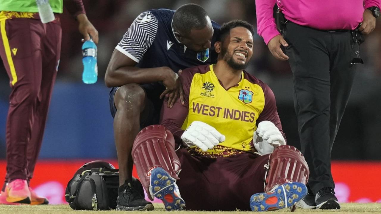 Brandon King looked to be in some pain, West Indies vs England, T20 World Cup 2024, Super Eight, Gros Islet, June 19, 2024