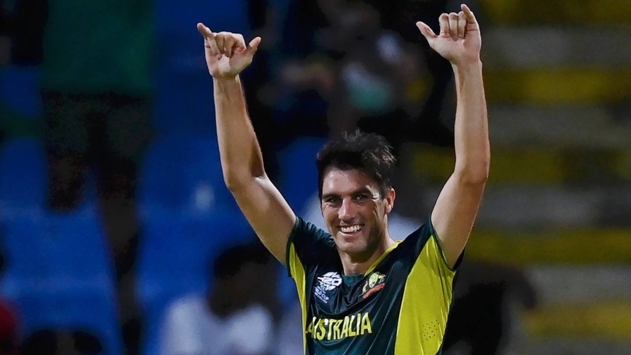 Pat Cummins became the seventh man and second Australian to take a T20 World Cup hat-trick in men's cricket, Australia vs Bangladesh, T20 World Cup 2024 Super Eight, Group 1, North Sound, June 20, 2024