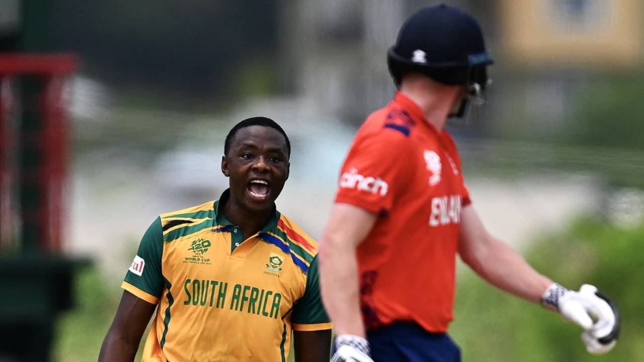 Kagiso Rabada is pumped after getting rid of Liam Livingstone, England vs South Africa, T20 World Cup 2024, Super Eight, St Lucia, June 21, 2024
