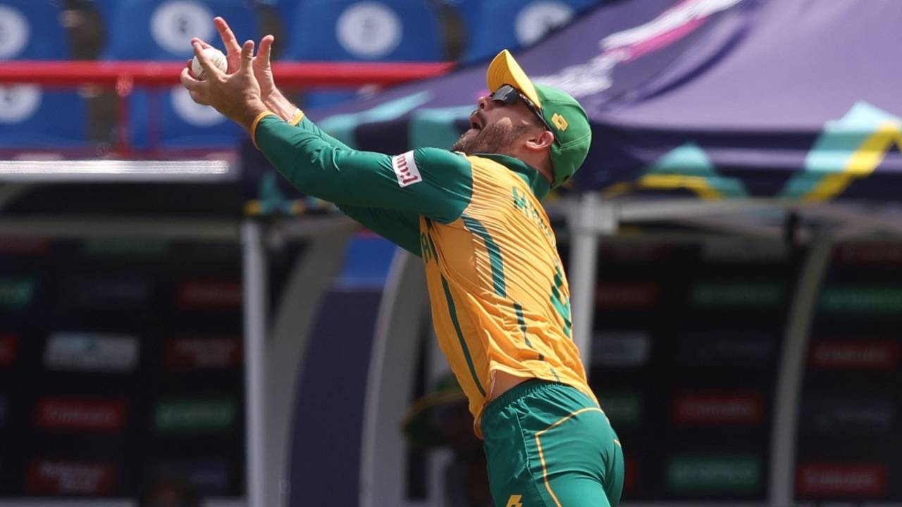 Aiden Markram picked a stunning catch to send back Harry Brook in the final over of the chase, England vs South Africa, T20 World Cup 2024, Super Eight, St Lucia, June 21, 2024