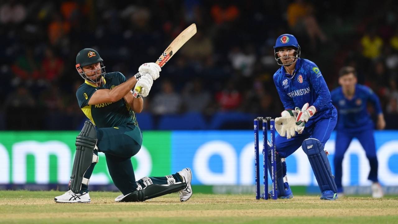 Marcus Stoinis sweeps Noor Ahmad to the fence, Afghanistan vs Australia, T20 World Cup 2024, Super Eight, Group 1, Kingstown, June 22, 2024