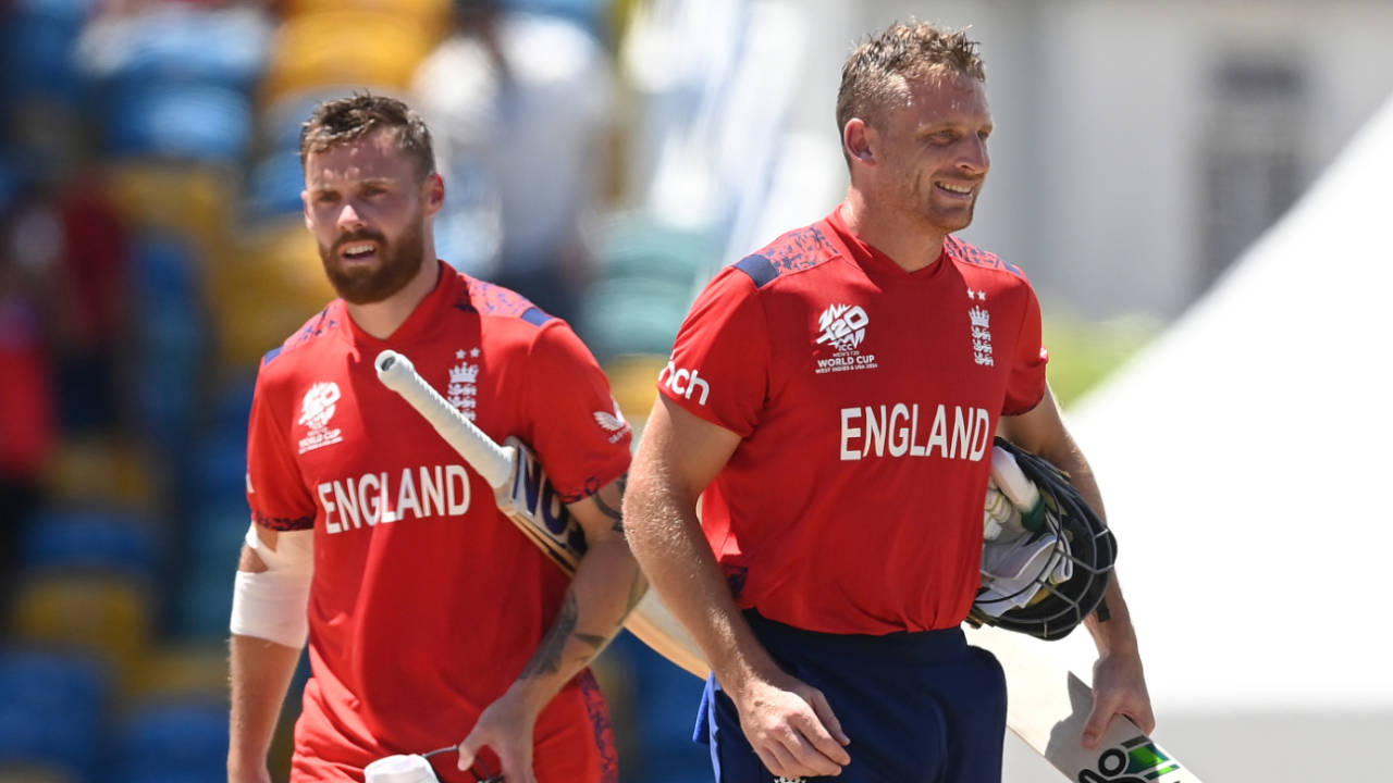 Phil Salt and Jos Buttler finished off the chase of 116 themselves, England vs USA, T20 World Cup 2024, Super Eight, Bridgetown, Barbados, June 23, 2024
