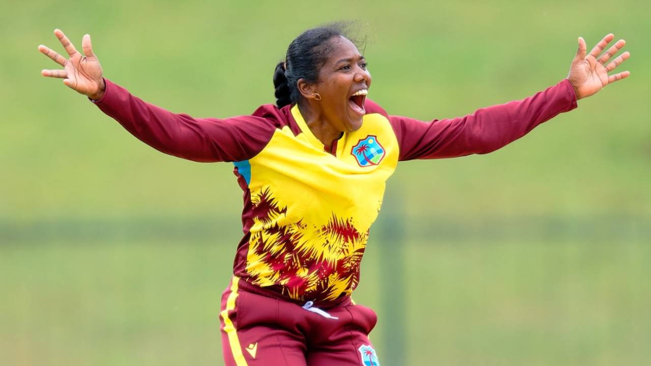 Afy Fletcher appeals, Sri Lanka vs West Indies, 2nd women's T20I, Hambantota, June 26, 2024