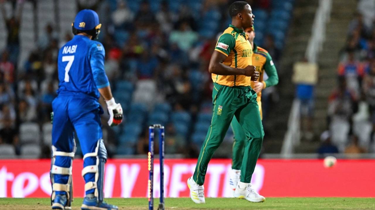Kagiso Rabada flattened Mohammad Nabi's off stump, Afghanistan vs South Africa, 1st semi-final, Tarouba, T20 World Cup, June 26, 2024