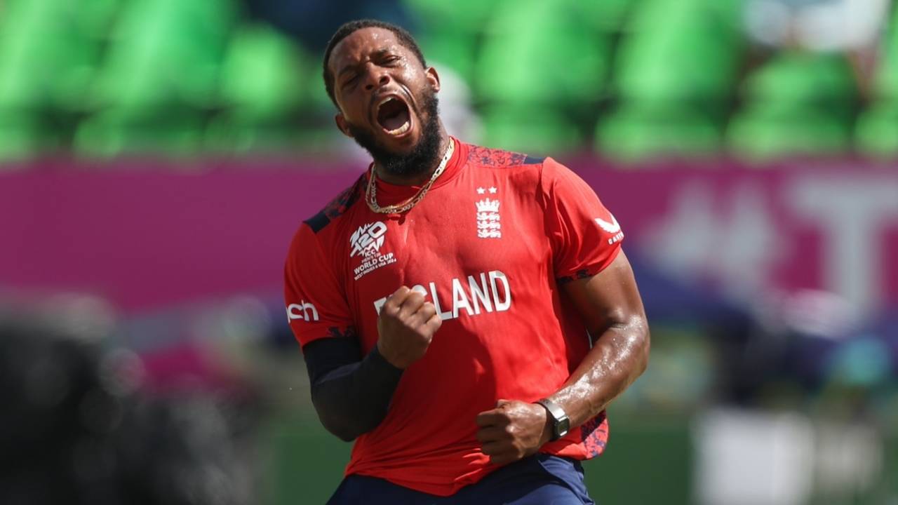 Chris Jordan sent back Shivam Dube first ball, England vs India, T20 World Cup semi-final, Providence, Guyana, June 27, 2024