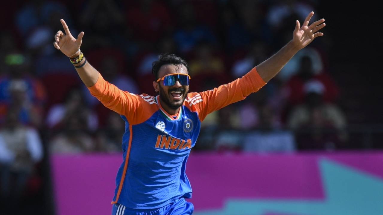 Axar Patel sent back Moeen Ali for his third wicket, England vs India, T20 World Cup semi-final, Providence, Guyana, June 27, 2024