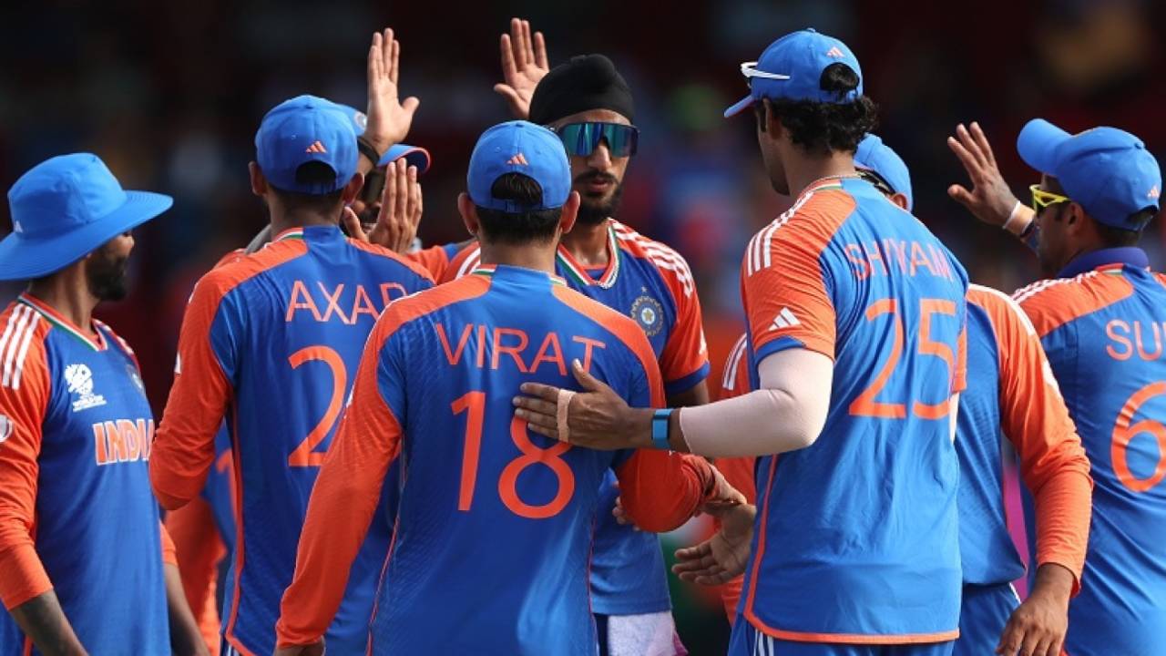 India celebrate their entry into the final, England vs India, T20 World Cup semi-final, Providence, Guyana, June 27, 2024