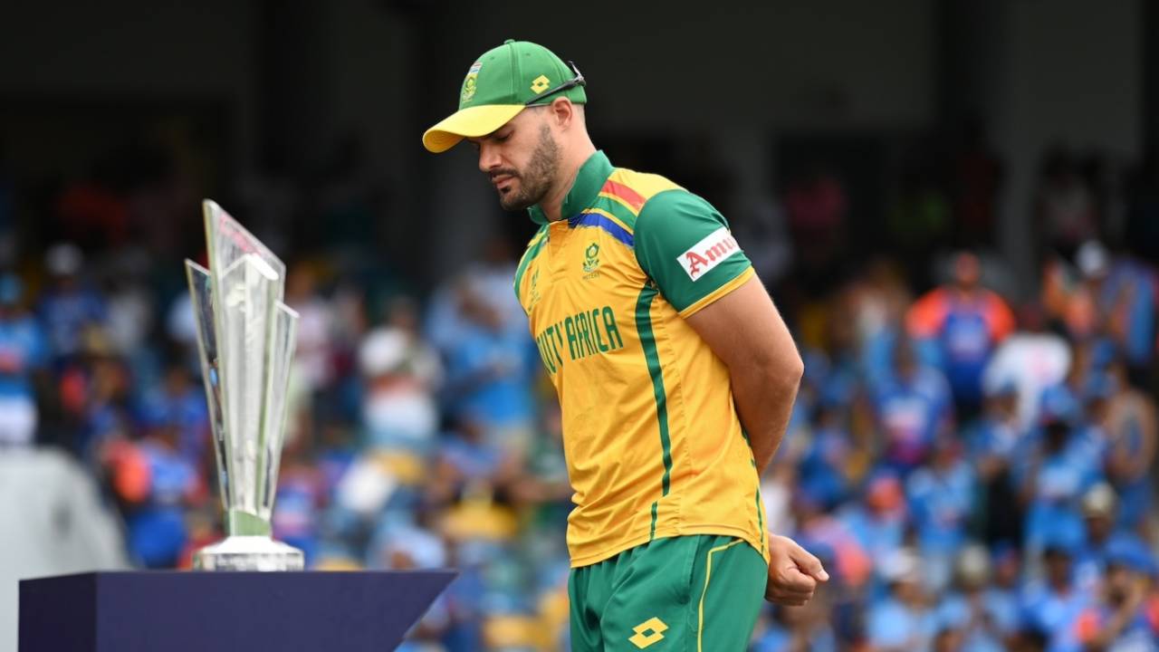 Aiden Markram probably can't believe that South Africa had let that great a chance slip by, India vs South Africa, T20 World Cup final, Bridgetown, Barbados, June 29, 2024