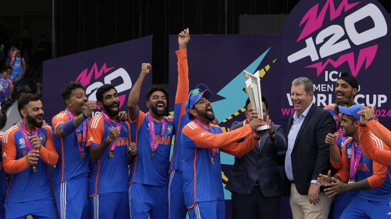 Rohit Sharma lifts the World Cup, India vs South Africa, T20 World Cup final, Bridgetown, Barbados, June 29, 2024