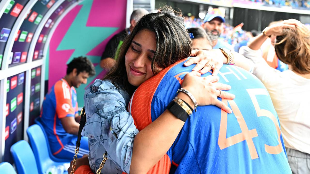 Rohit Sharma with his wife Ritika Sajdeh, India vs South Africa, T20 World Cup final, Bridgetown, Barbados, June 29, 2024