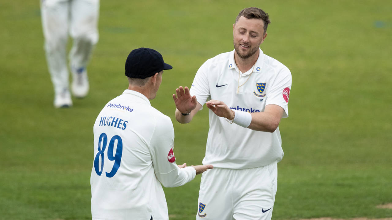 Ollie Robinson ripped through Northants as the hosts were bowled out for 97, Northamptonshire vs Sussex, County Championship, Division Two, Wantage Road, June 30, 2024