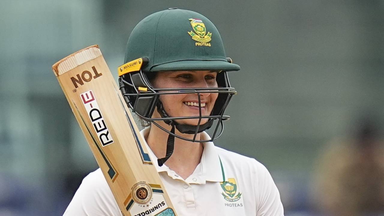 Laura Wolvaardt is all smiles after reaching a fifty, India vs South Africa, Only women's Test, 4th day, Chennai, June 30, 2024
