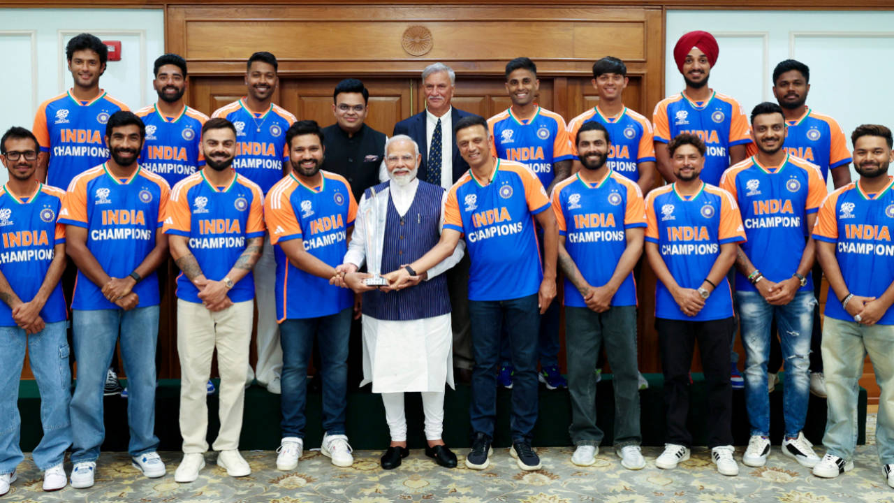 India's T20 World Cup winning squad with PM Narendra Modi, New Delhi, July 4, 2024