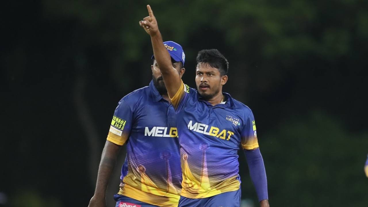 Pramod Madushan picked up the key wicket of Niroshan Dickwella early, Galle Marvels vs Jaffna Kings, LPL 2024, Dambulla, July 6, 2024