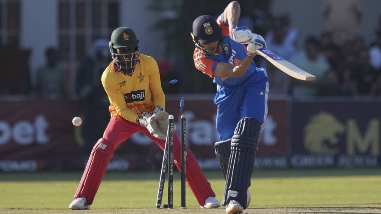 Shubman Gill is bowled, Zimbabwe vs India, 1st T20I, Harare, July 6, 2024