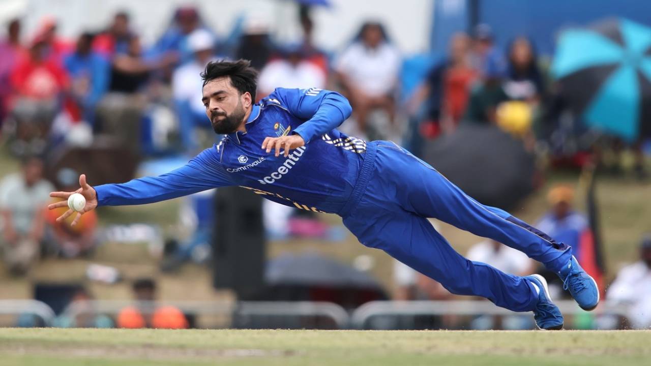 Rashid Khan attempts a diving stop, Washington Freedom vs MI New York, MLC, Morrisville, July 6, 2024