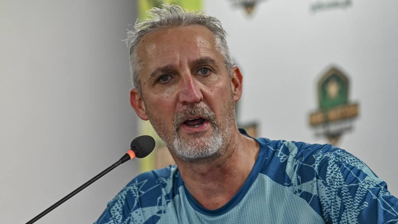 Pakistan's Test coach Jason Gillespie speaks to the media, Karachi, July 7, 2024