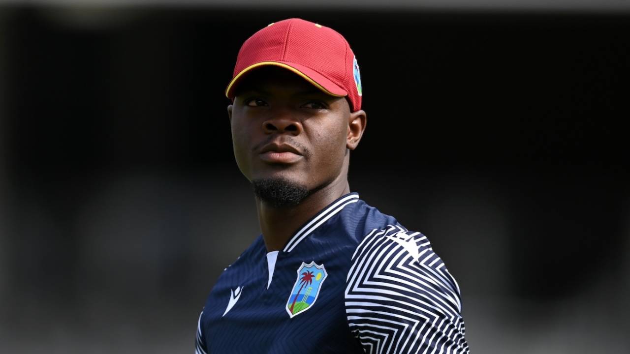 Alzarri Joseph at a training session ahead of the first Test against England, Lord's, July 8, 2024