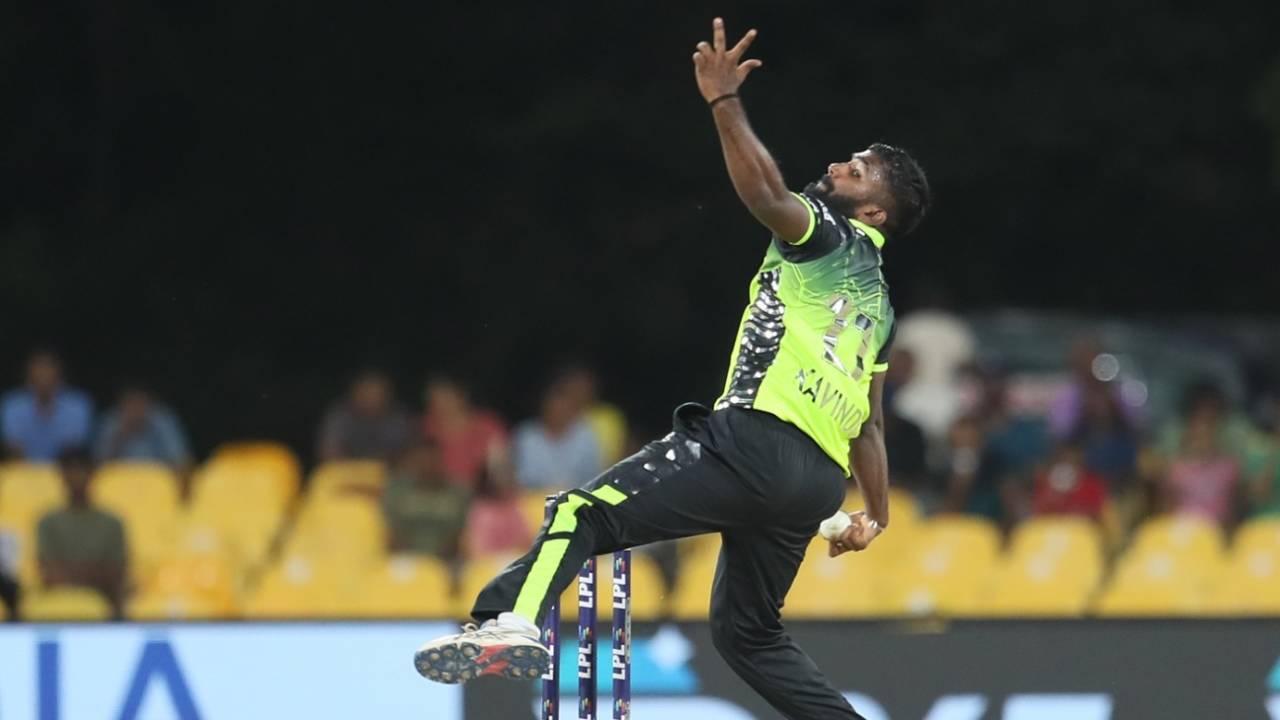 Kavindu Nadeeshan took two wickets with his legspin, Dambulla Sixers vs Galle Marvels, Lanka Premier League, Dambulla, July 9, 2024