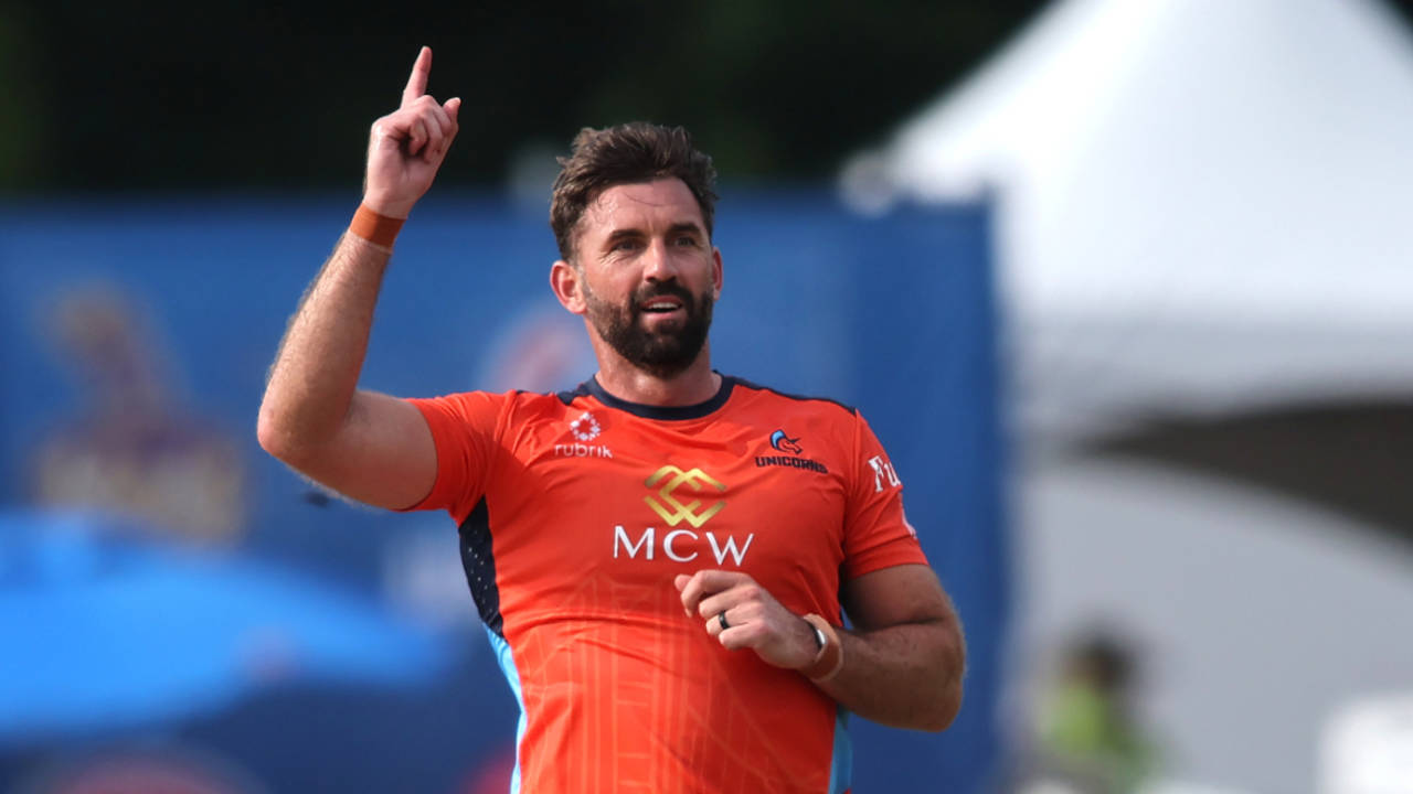 Liam Plunkett finished with figures of 4-0-26-3, San Francisco Unicorns vs Seattle Orcas, MLC, Morrisville, July 15, 2024
