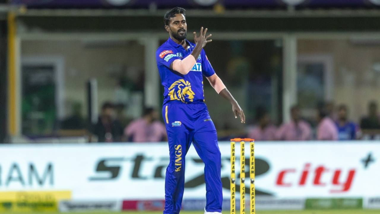 M Mohammed celebrates a wicket, Lyca Kovai Kings vs Trichy Grand Cholas, TNPL 2024, Coimbatore, July 16, 2024