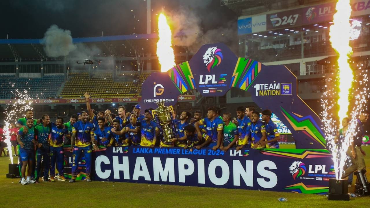 Jaffna Kings with the LPL trophy, Galle Marvels vs Jaffna Kings, LPL 2024, final, July 21, 2024