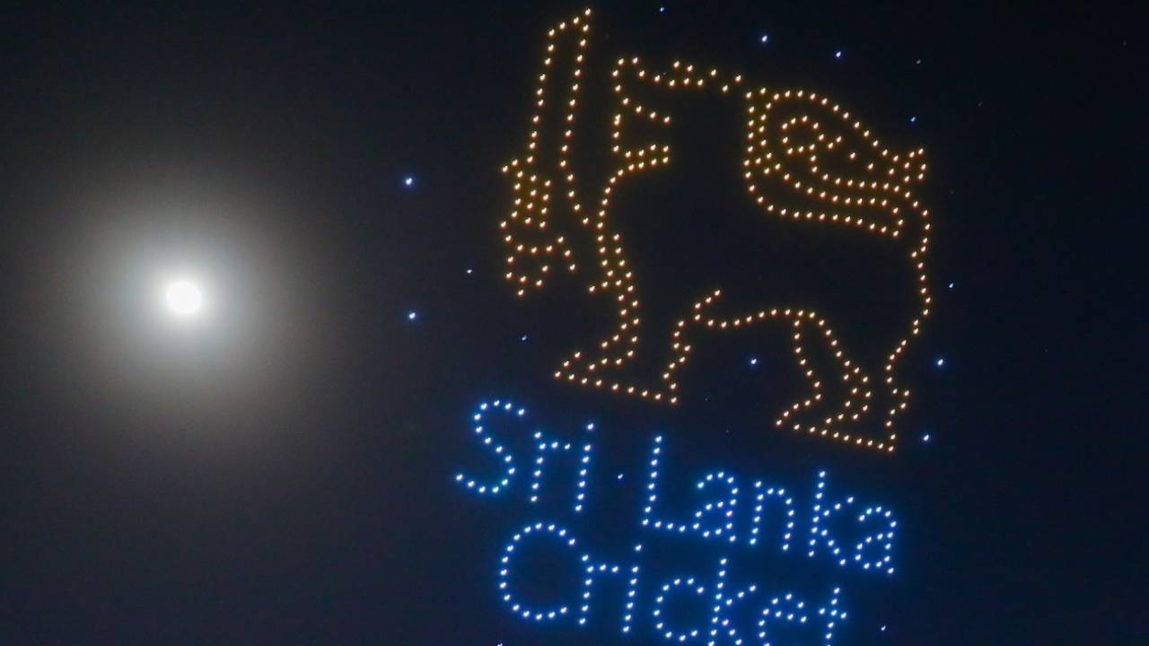 Drones form the Sri Lanka Cricket (SLC) logo at the LPL final, Galle Marvels vs Jaffna Kings, LPL 2024, final, July 21, 2024