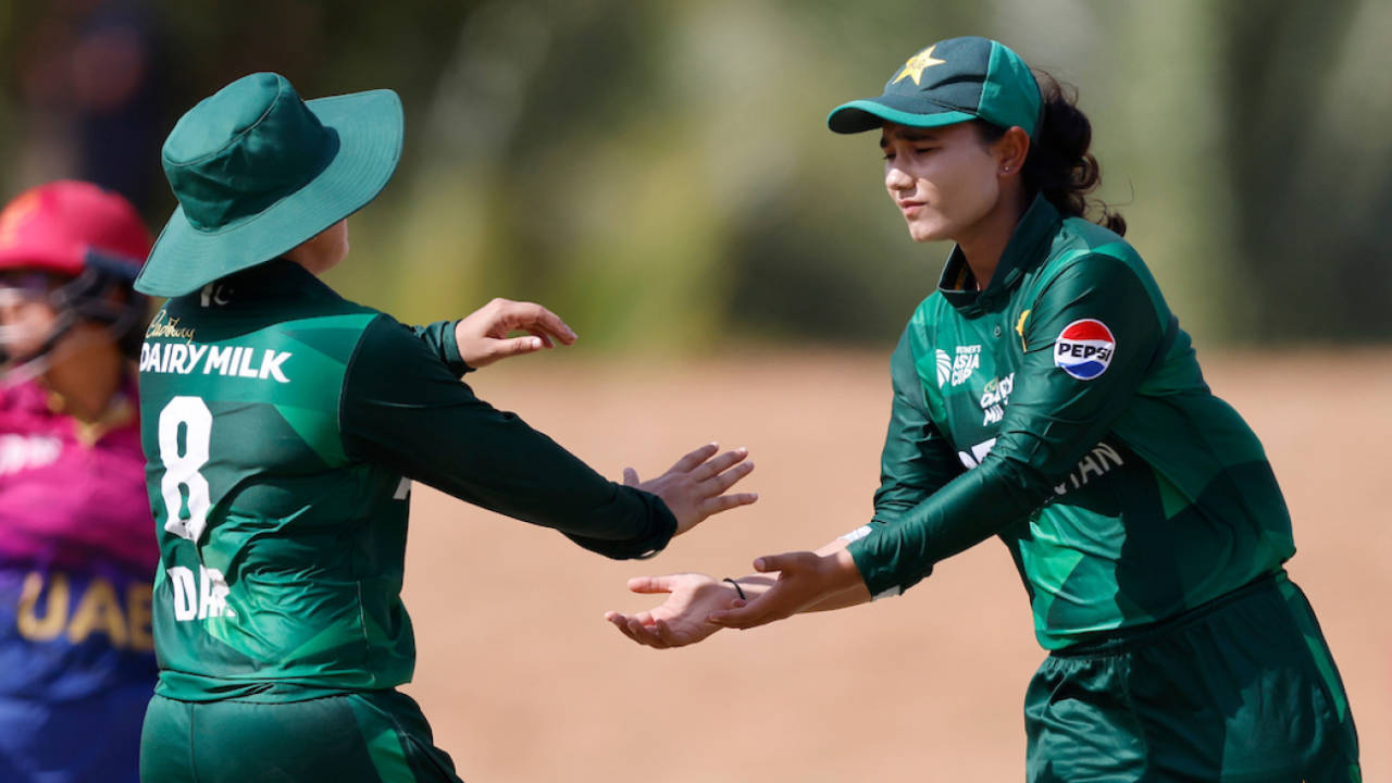 Tuba Hassan celebrates a wicket with her captain Nida Dar, Pakistan vs UAE, Women's Asia Cup, Dambulla, July 23, 2024