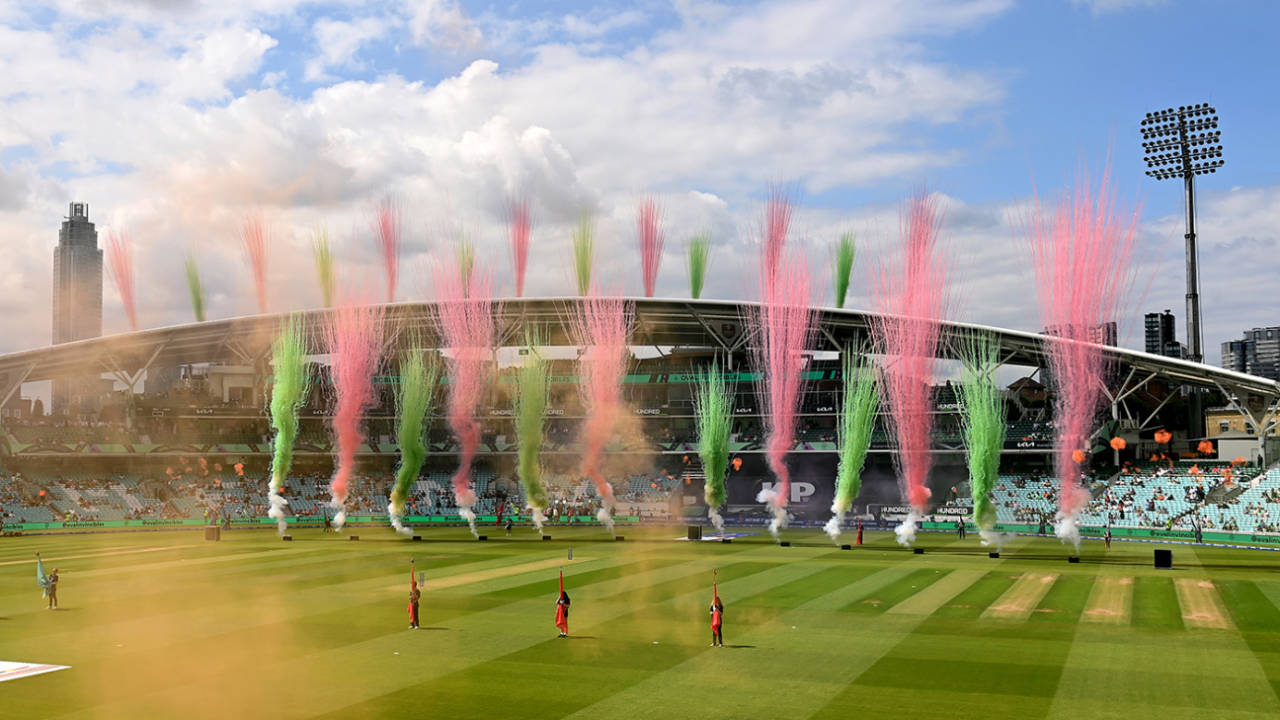 Fireworks greet the opening match of the 2024 edition, Oval Invincibles vs Birmingham Phoenix, Women's Hundred, Kia Oval, July 23, 2024