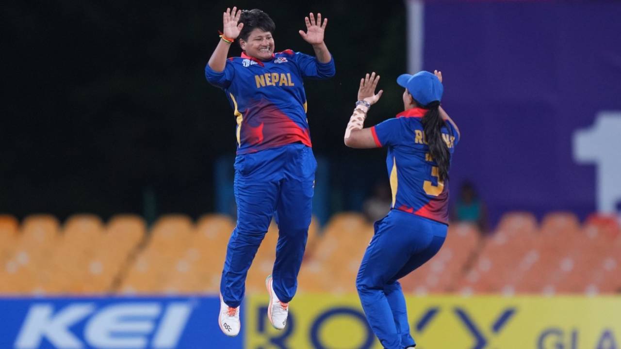 Kabita Joshi celebrates dismissing S Sajana, India vs Nepal, Women's Asia Cup 2024, Dambulla, July 23, 2024