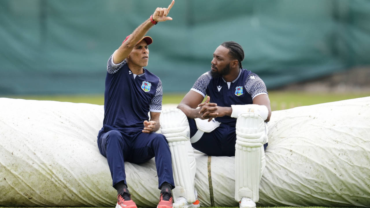 Jimmy Adams and Mikyle Louis chat during West Indies' practice session, England vs West Indies, 3rd Test, Edgbaston, July 25, 2024