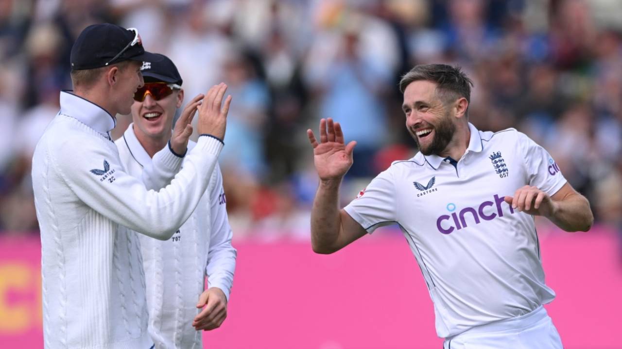 Chris Woakes followed up his half-century with the first-over wicket of Kraigg Brathwaite, England vs West Indies, 3rd Men's Test, Edgbaston, 2nd day, July 27, 2024