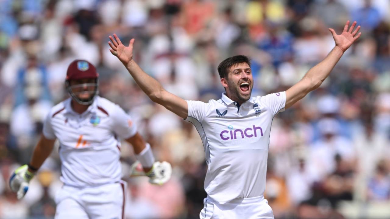 Mark Wood appeals successfully for the wicket of Joshua Da Silva, England vs West Indies, 3rd Test, 3rd day, Edgbaston, Birmingham, July 28, 2024