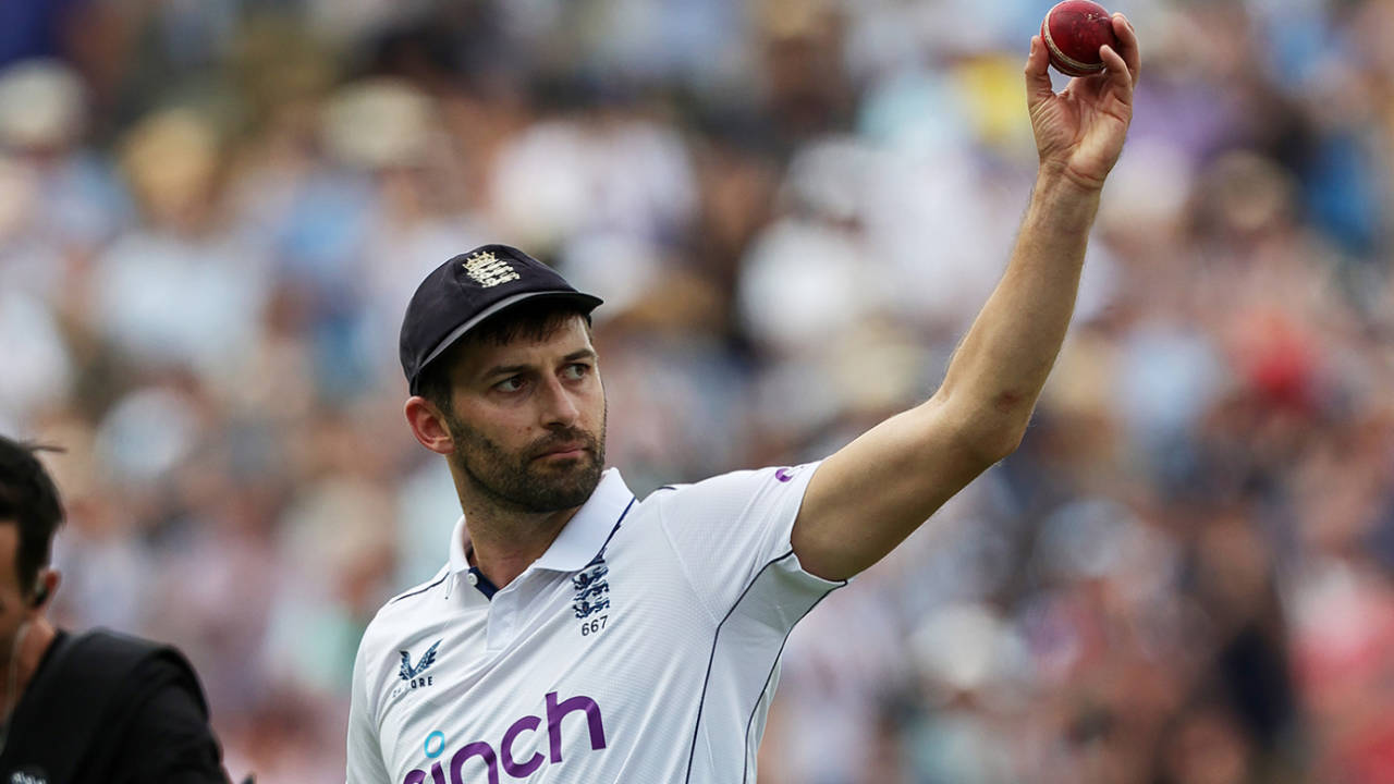 Mark Wood holds the ball aloft after claiming a five-for, England vs West Indies, 3rd Test, 3rd day, Edgbaston, Birmingham, July 28, 2024