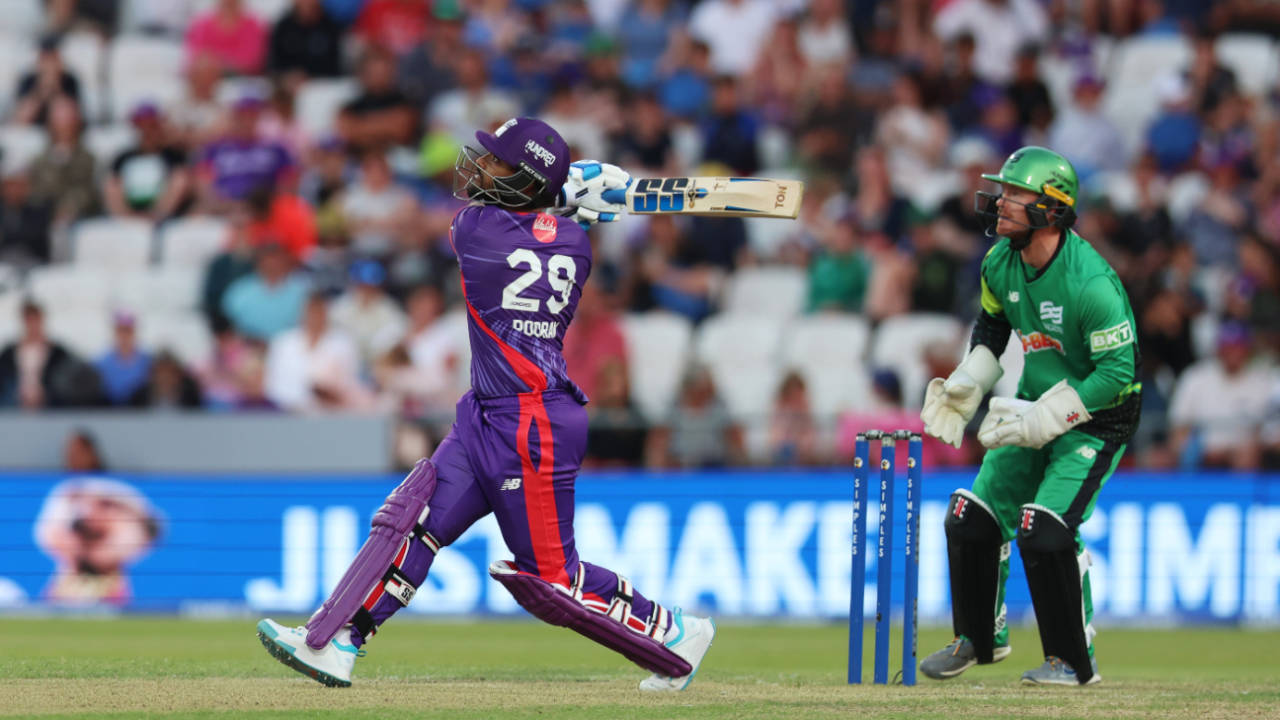 Nicholas Pooran hits out during Northern Superchargers' chase, Northern Superchargers vs Southern Brave, Men's Hundred, Headingley, July 30, 2024