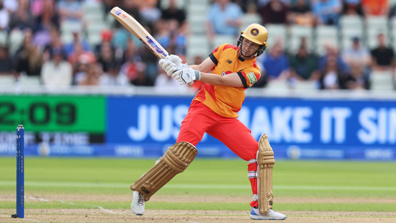 Amy Jones reverse-sweeps during her half-century, Birmingham Phoenix vs Southern Brave, The Hundred (Women's), Edgbaston, August 3, 2024