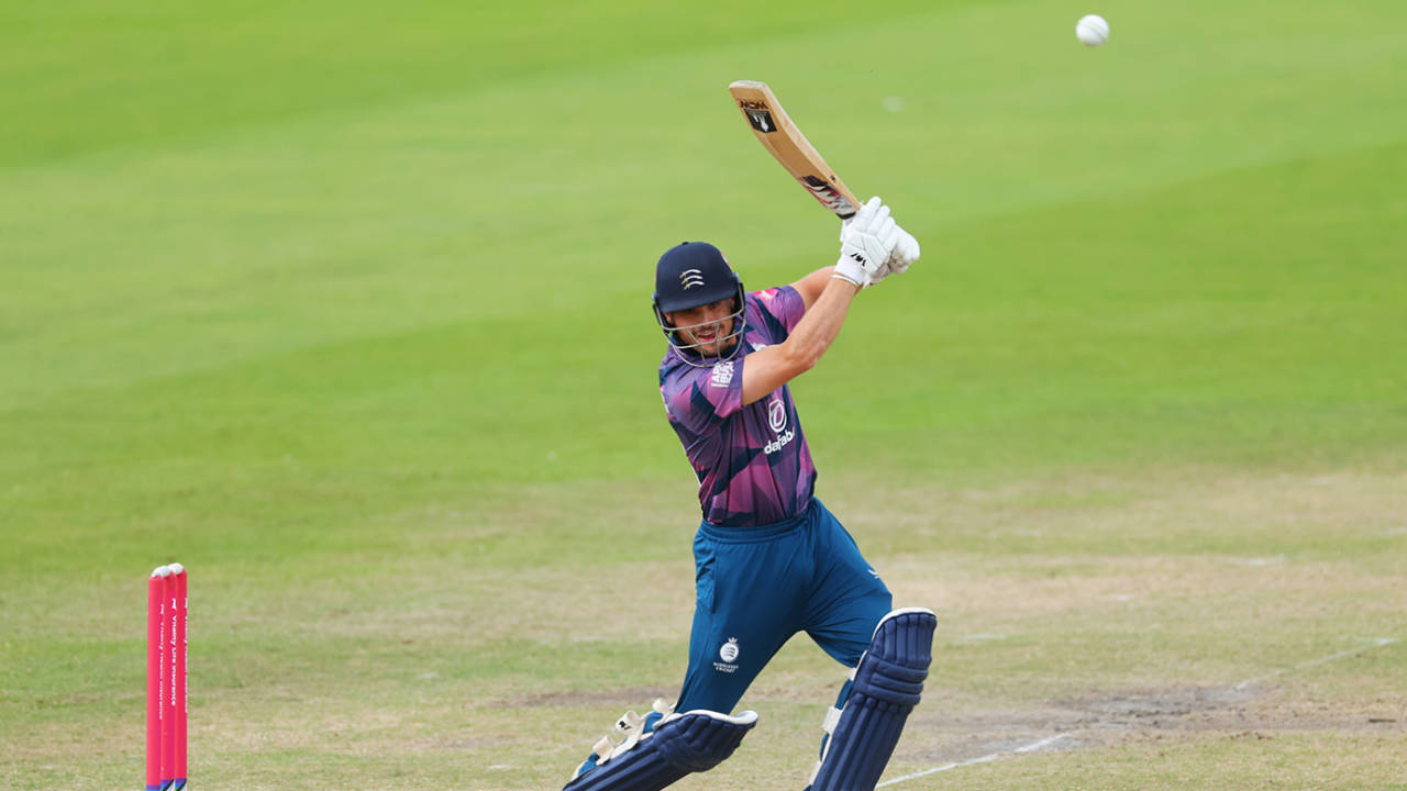 Joe Cracknell crashes one away over the off side, Gloucestershire vs Middlesex, Vitality Blast, Cheltenham, July 11, 2024
