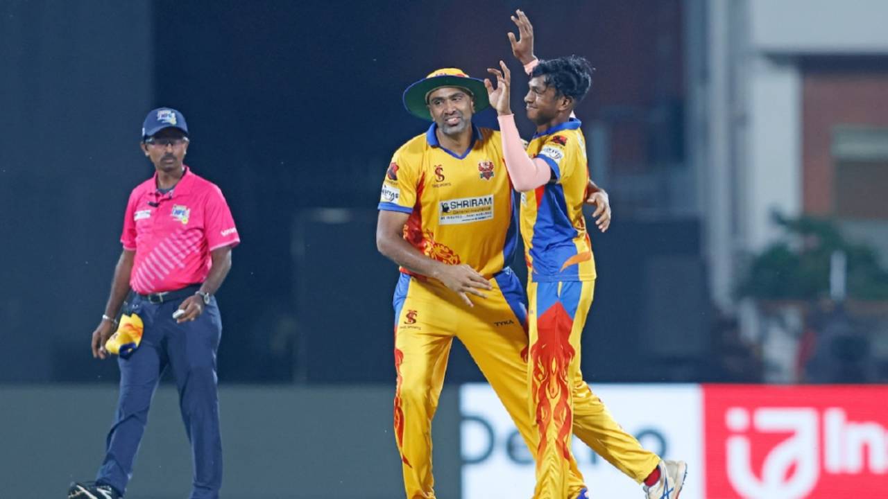 R Ashwin and P Vignesh celebrate a wicket, Lyca Kovai Kings vs Dindigul Dragons, TNPL 2024 final, Chennai, August 4, 2024