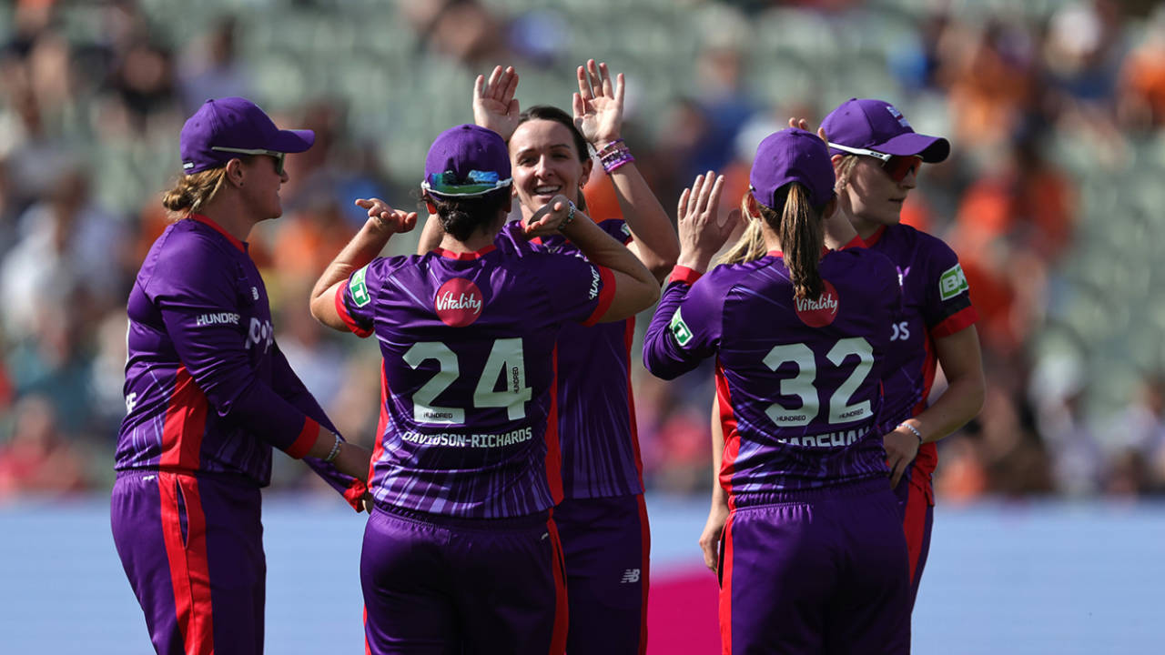 Kate Cross and Alice Davidson-Richards celebrate, Birmingham Phoenix vs Northern Superchargers, The Hundred (Women's), Edgbaston, August 6, 2024