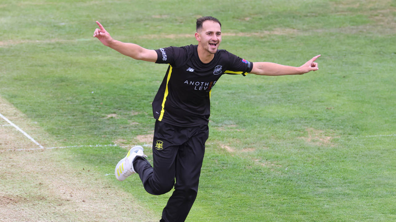Zaman Akhter wheels away in celebration, Gloucestershire vs Sussex, Metro Bank One Day Cup, Bristol, August 7, 2024