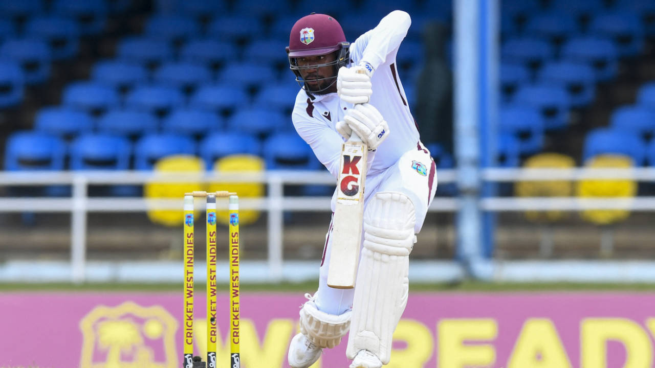 Four of Mikyle Louis' first five boundaries came through cover, West Indies vs South Africa, 1st Test, Port-of-Spain, day 3, August 9, 2024